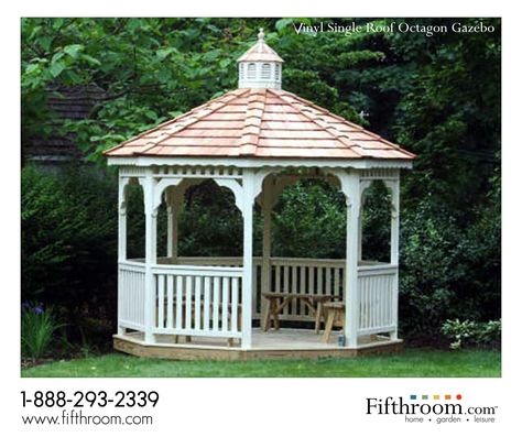 Octagon Gazebo, Gazebo On Deck, Diy Gazebo, Pvc Decking, Gazebo Plans, Beautiful Outdoor Living Spaces, Elegant Entertaining, Backyard Gazebo, Asphalt Shingles