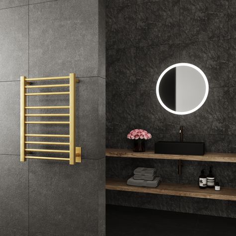 Cronos Towel Warmer in Gold 31 x 26 Heated Towel Warmer, Backlit Bathroom Mirror, Electric Towel Warmer, Modern Towels, Led Mirror Bathroom, Towel Warmer, Towel Storage, Heated Towel, Drying Towels