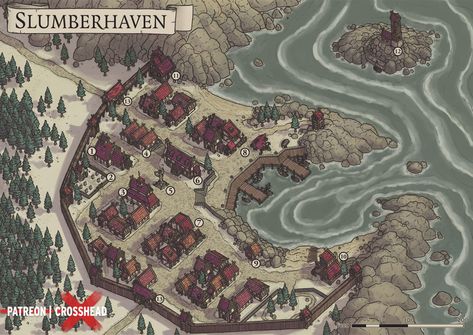 CrossheadStudios Coastal Village Town Map for D&D, Dungeons and Dragons, Pathfinder, and other RPG games. Cartography & Mapmaking Rpg City, Rpg Wallpaper, Fantasy City Map, Fantasy Map Making, Village Map, Dnd World Map, Coastal Village, Fantasy Town, Fantasy World Map