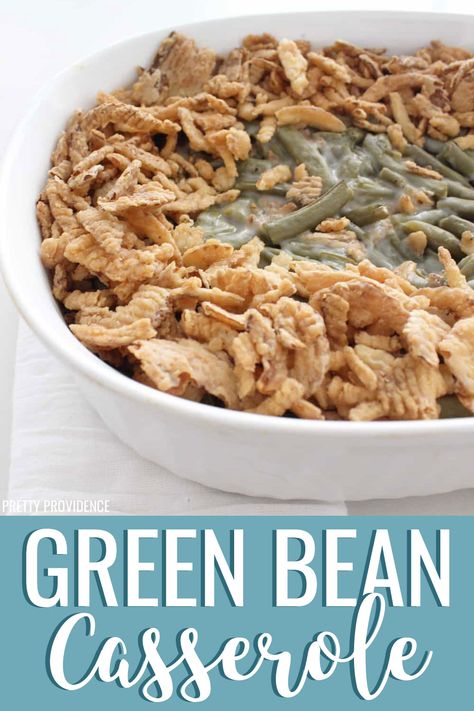 Easy green bean casserole with canned green beans is a go-to side dish at our house! The best make ahead Thanksgiving side dish, and everyone loves it, even the kids! #greenbeanrecipes #greenbeans #greenbeancasserole #frenchsfriedonions #greenbeancasseroleeasy #greenbeancasserolecampbells #makeaheadthanksgivingsides #makeaheadsides #thanksgivingsides #thanksgiving #thanksgivingrecipes #easythanksgiving #thanksgivingsidedish Slow Cooker Green Bean Casserole, Easy Green Bean Casserole, Gluten Free Green Bean Casserole, Canned Green Beans, Green Bean Casserole Campbells, Delicious Green Beans, Best Green Bean Casserole, Slow Cooker Green Beans, Classic Green Bean Casserole