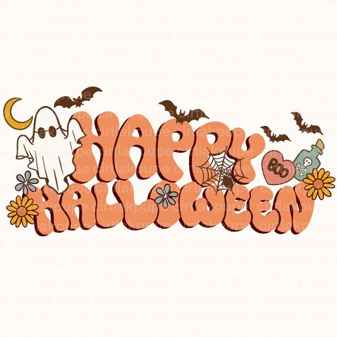 Aesthetic Happy Halloween, Boho Halloween Aesthetic, Groovy Boho Background, Halloween Boho Wallpaper, Cute Halloween Drawings Pumpkin, Happy Halloween Quotes Cute, Autumn T-shirt, Preppy Halloween Pictures, Happy Halloween Graphic