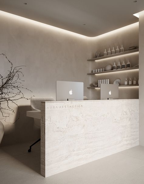 AURA :: Behance Dental Design Interior, Office Reception Furniture, Esthetician Room Decor, Spa Room Decor, Spa Interior Design, Medical Office Design, Salon Suites Decor, Esthetician Room, Clinic Interior Design