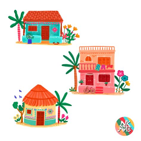 Indian Building Illustration, Indian Home Illustration, Indian House Illustration, Ram And Sita, Village Illustration, Vector Building, Cottage Illustration, Indian Houses, Book Illustration Layout