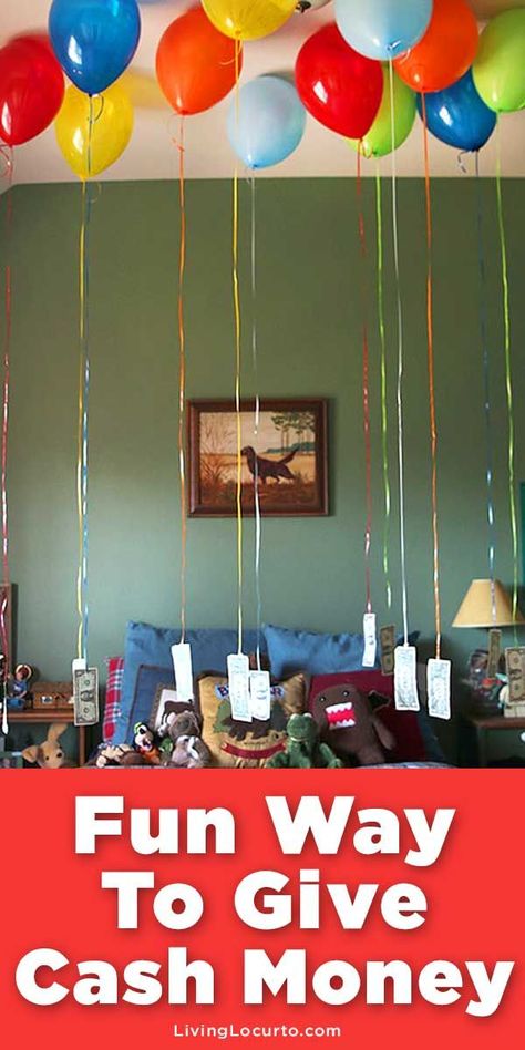 Money balloons are a fun way to give money for a birthday, graduation or special occasion! A creative way to give cash or gift cards for any age. #partyideas #party #birthdaygift #money Money Train Balloon, Money Balloons, Fun Ways To Give Money, Ways To Give Money, Money Balloon, Birthday Money Gifts, Balloon Surprise, Pastor Appreciation, Money Gifts