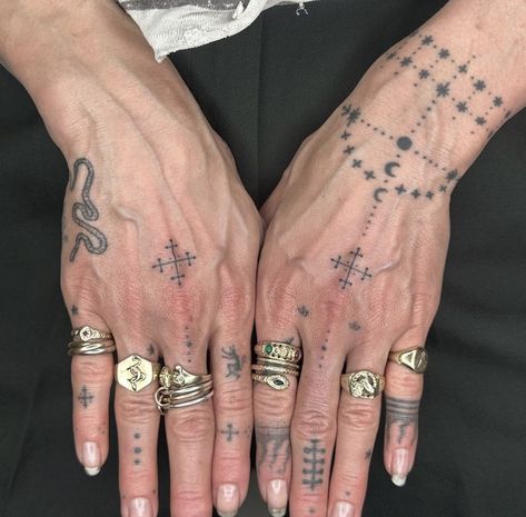 Hand Tattoos Symbols, Wrist And Finger Tattoos, Hand Symbol Tattoo, Hand Wrist Tattoo, Wrist Hand Tattoo, Scarlet Woman, Langley Fox, Finger Tats, Hand And Finger Tattoos