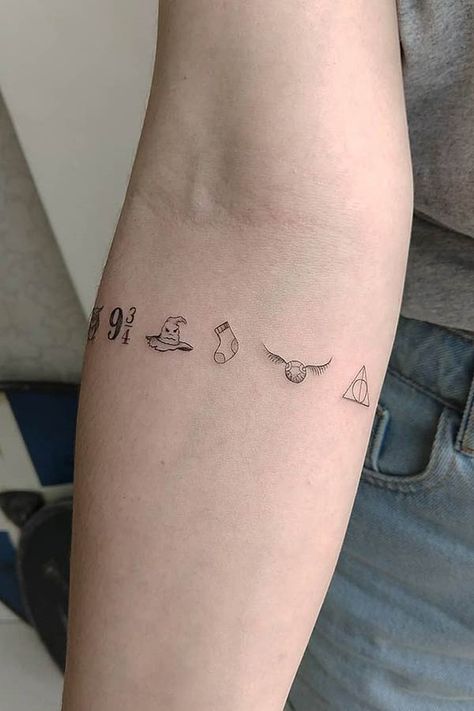 47 Cool and Magical Harry Potter Inspired Tattoos | Page 3 of 5 | StayGlam Harry Potter Inspired Tattoos, Tiny Harry Potter Tattoos, Design Tatuaje, Harry Tattoos, Tato Minimal, Hp Tattoo, Tato Jari, Pola Tato, Inspirational Tattoo