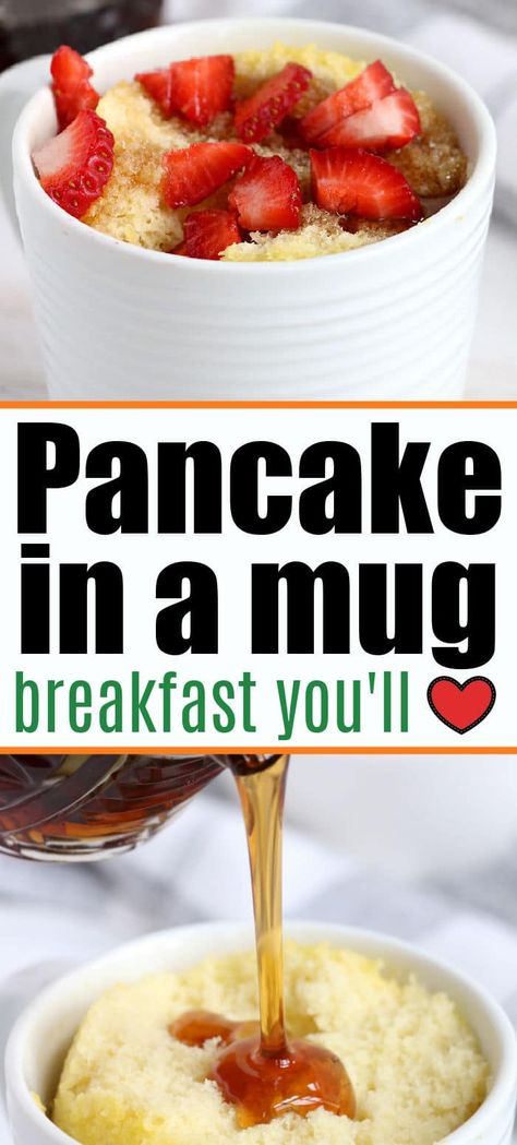 Pancake Mix Microwave Mug Cakes, Pancake In A Cup, Mug Recipes Breakfast, Savory Mug Recipes, Easy Microwave Breakfast Ideas, Mug Breakfast Recipes, Fun Easy Breakfast Ideas, Breakfast Mug Recipes, Breakfast Ideas For One Person