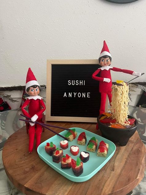 Elf On The Shelf Sushi, Elf Stuff, Elf Shenanigans, Elf Ideas, Shelf Ideas, On The Shelf, Elf On The Shelf, Elf, Christmas