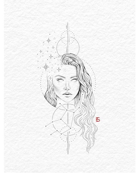 Virgo Sketch Art, Virgo Drawing Sketch, Virgo Fine Line Tattoo, Virgo Art Illustration, Virgo Art Drawing, Virgo Sketch, Virgo Aesthetic Tattoo, Unique Virgo Tattoo Ideas, Virgo Goddess Tattoo