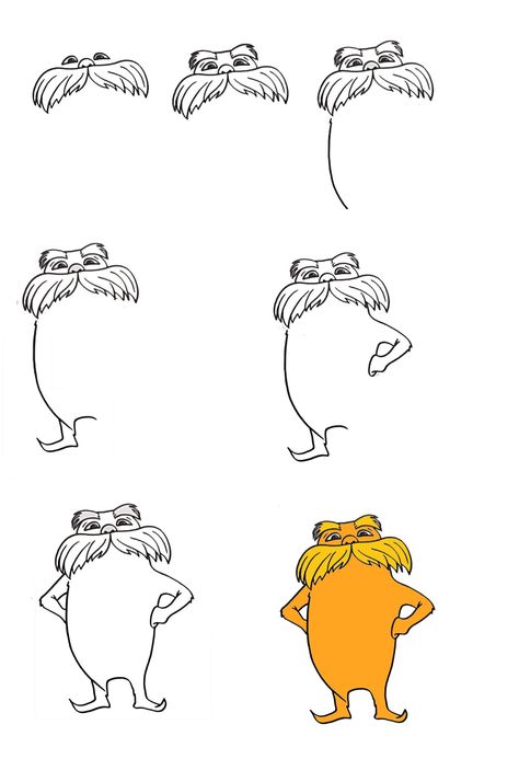 How To Draw The Lorax In Just 7 Easy Steps 1 How To Draw The Lorax Step By Step, Lorax Drawing Easy, Lorax Painting, Lorax Drawing, The Lorax Drawing, The Lorax Book, Ariel Drawing, Perspective Photos, Meaningful Drawings