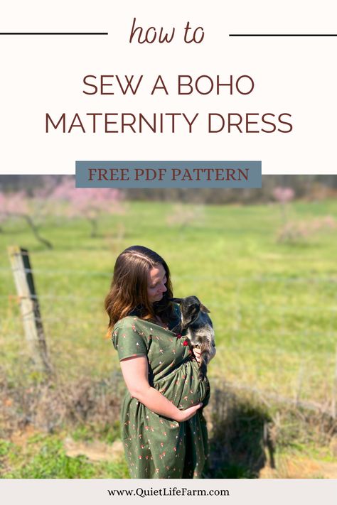 Boho Dress FREE PDF SEWING PATTERN Loose Maternity Nursing - Quiet Life Farm Maternity Dress Pattern Sewing, Nursing Dress Pattern, Maternity Dress Pattern, Maternity Sewing, Boho Maternity Dress, Loose Dress Pattern, Free Printable Sewing Patterns, Boho Maternity, Printable Sewing Patterns