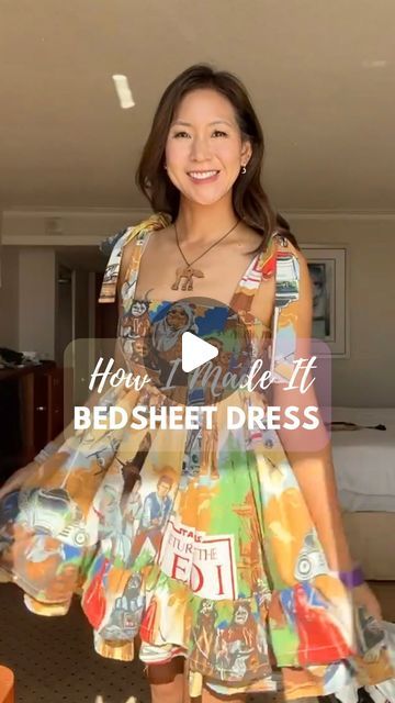 Sheet To Dress Diy, Bedsheet Dress Pattern, Diy Dress From Bed Sheet, Bed Sheet Dress Diy, Bedsheet Sewing Projects, Sheet Dress Diy, Bedsheet Dress, Cute Bed Sheets, Once Upon A Mattress