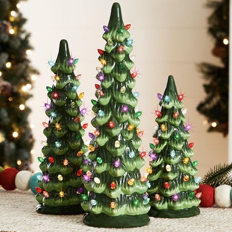 Tabletop Christmas Trees, Battery Powered Led Lights, Vintage Ceramic Christmas Tree, Battery Operated Led Lights, Modern Christmas Decor, Christmas Tree Set, Tabletop Christmas Tree, Ceramic Christmas Trees, Holiday Store