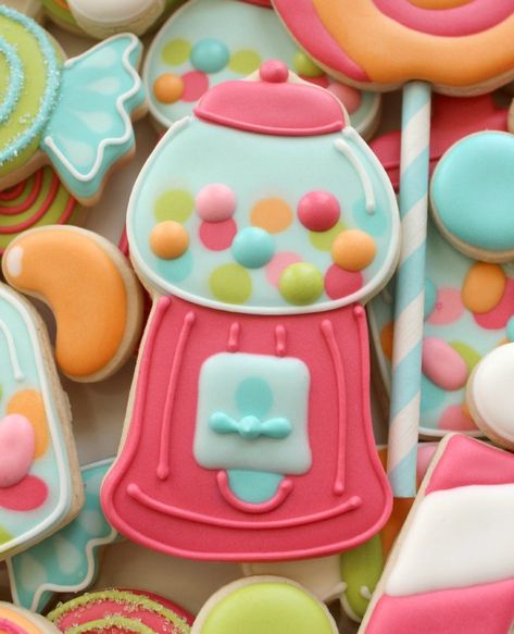 Gumball Machine Cookies Sweet Sugarbelle, Flooding Cookies, Pastel Cupcakes, Iced Sugar Cookies, Cookie Tutorials, Sugar Cookie Designs, Pretty Cookies, Fancy Cookies, Creative Cookies