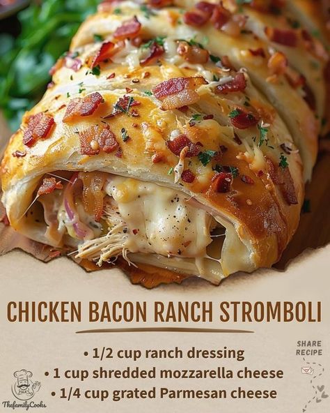 Chicken Bacon Ranch Stromboli, Chicken Bacon Ranch Stromboli Recipe, Ranch Sandwich, Stromboli Recipe Easy, Stromboli Recipe, Appetizers Easy Finger Food, Chicken Bacon Ranch, Bacon Ranch, Easy Dinners