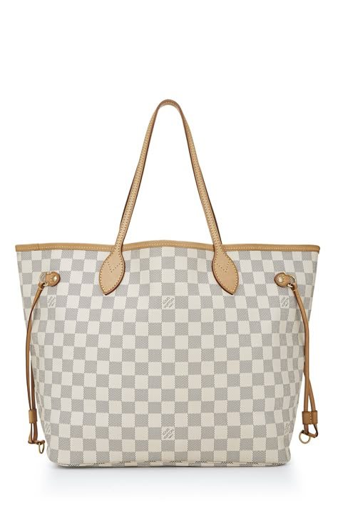 Louis Vuitton Neverfull Damier Azur, Tas Lv, Damier Azur Neverfull, Lv Tote, Louis Vuitton White, Vintage Designer Bags, White Louis Vuitton, Pre Owned Louis Vuitton, Louis Vuitton Crossbody