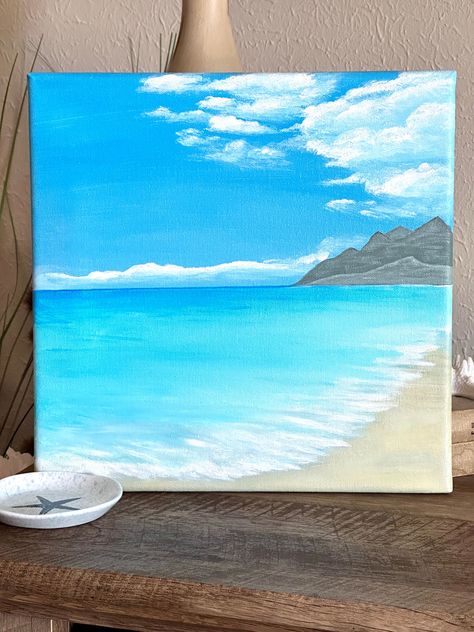 Sunny Beach Painting, Art Projects For Beginners, Simple Canvas Art, Easy Landscape Paintings, Sunny Sky, Landscape Art Quilts, Sky Art Painting, Canvas Art Projects, Refreshing Water