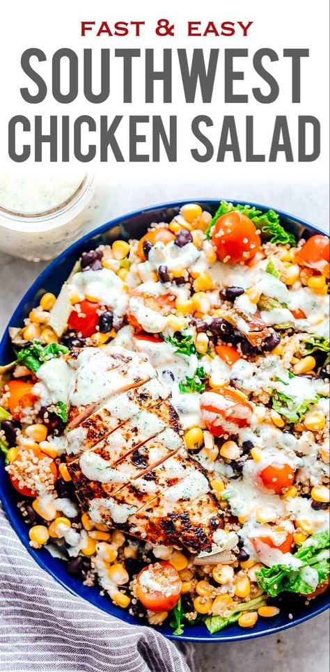 Dressing With Yogurt, Quinoa Bean Salad, Southwest Dressing, Luscious Recipes, Hearty Salad Recipes, Chicken Quinoa Salad, Southwest Chicken Salad, Southwest Salad, Food Story