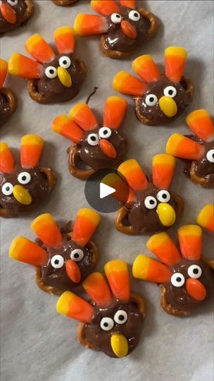 13K views · 5.8K reactions | 🦃 Like + save for an easy and adorable Thanksgiving treat! These turkey pretzels are always a fun addition. Just melt a Rolo candy on a pretzel at 200°F, then add candy eyes, a nose, and candy corn feathers. These sweet and salty treats are almost too cute to eat—perfect for little helpers to make too! 

Comment SHOP below to receive a DM with the link to shop this post on my LTK ⬇ https://liketk.it/4WgA6 #ltkholiday #ltkholiday #ltkhome #ltkfamily

#ThanksgivingTreats #EasyRecipes #HolidaySnacks #ThanksgivingIdeas #TurkeyPretzels #ThanksgivingInspo | YWM Family Turkey Candy Treats, Turkey Cookies For Kids, Turkey Pretzels, Turkey Pretzel Treats, Thanksgiving Candy Crafts, Thanksgiving Cookies Decorated, Corn Thanksgiving, Rolo Candy, Thanksgiving Candy