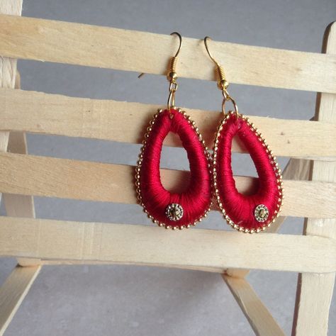 Silk thread earrings Silk Thread Jhumkas, Silk Thread Earrings Designs, Quilled Roses, Silk Thread Necklace, Silk Thread Bangles Design, Silk Bangles, Silk Thread Earrings, Thread Bangles Design, Diy Fabric Jewellery