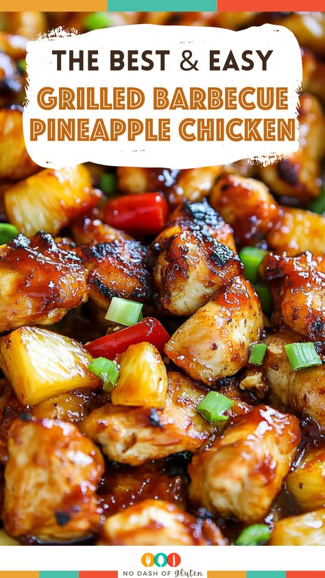 Looking for a flavorful, easy weeknight dinner? This Grilled Barbecue Pineapple Chicken is the perfect blend of sweet and savory! Juicy chicken, tangy barbecue sauce, sweet pineapple, and a kick of jalapeño make this dish a crowd-pleaser. Ready in under 40 minutes, it’s perfect for busy nights! Pin this recipe and try it today! Grilled Chicken Meals Ideas Dinners, Barbecue Pineapple Chicken, Barbecue Chicken Recipes, Barbecue Pineapple, Bbq Pineapple Chicken, Bacon Bbq Chicken, Pineapple Chicken Recipe, Bbq Pineapple, Chicken And Pineapple