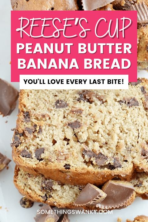 If you love peanut butter and chocolate, you need to try this bread. It's super easy to make and so delicious. Head over to the blog post for the full recipe! Peanut Butter Recipes Easy, Christmas Bread Recipes, Super Moist Banana Bread, Starbucks Pumpkin Bread, Chocolate Chip Banana Bread Recipe, Butter Banana Bread, Peanut Butter Dessert Recipes, Delicious Banana Bread Recipe, Bread Banana