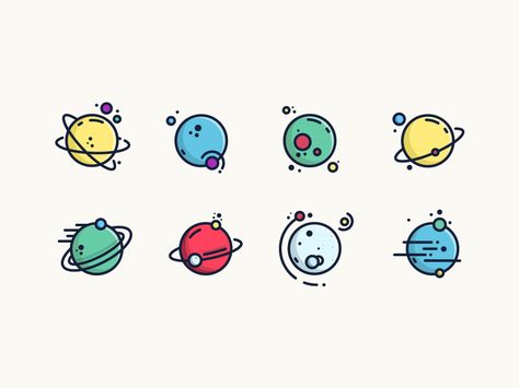 Small Planets by Pavlo Aliko Cute Planet Drawings, Planets Icons, Cool Small Drawings, Cartoon Planets, Cute Planets, Space Doodles, Cute Small Drawings, Planet Drawing, Space Icons