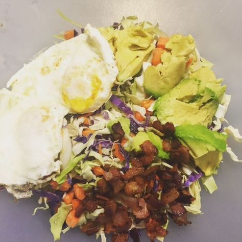 Elizabeth Benton Primal Potential, Breakfast Cabbage, Fat Loss Meals, Low Calorie Diet Plan, Cabbage Bowl, Eggs Avocado, Shredded Cabbage, Bacon Eggs, Natural Fat Burners