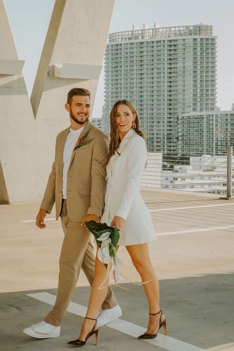 Courthouse Wedding Miami, Elopement Groom Attire Casual, Courthouse Wedding Men Outfit, Unique Prenup Photoshoot Ideas, Elopement Outfit Groom, Earth Tone Wedding Colors, Casual Elopement Outfit, Baltimore Elopement, 2022 Wedding Dress Trends