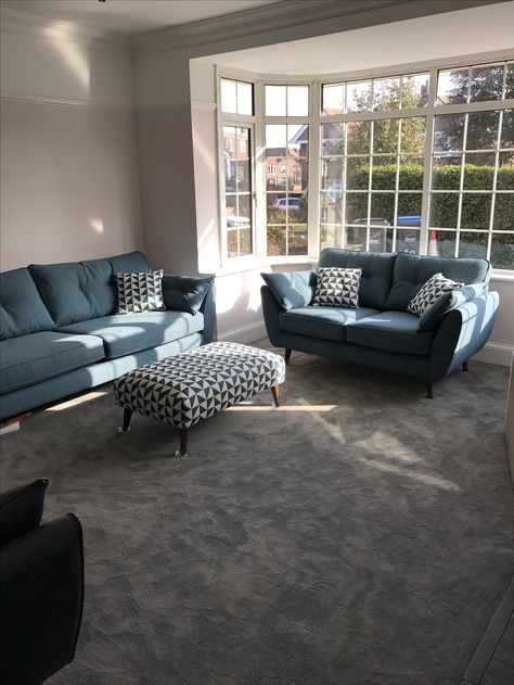 Our living room. French Connection Zinc sofas, Valspar Lip Gloss paint French Connection Teal Sofa, French Connection Zinc Sofa Teal, French Connection Zinc Sofa, French Connection Sofa, Dfs Zinc, Dfs Zinc Sofa, Teal Sofa Living Room, Zinc Sofa, Living Room French