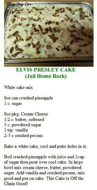 Elvis Recipes, Elvis Cakes, Elvis Presley Cake, Crumpet Recipe, March Food, Festival Foods, Rock Cake, Celebrity Recipes, Pie Cake