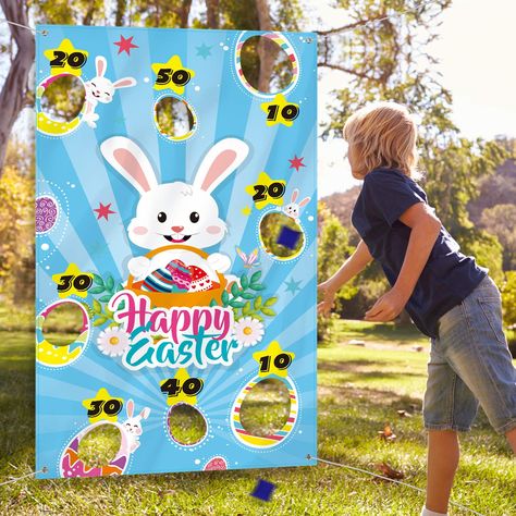 PRICES MAY VARY. Package includes: 1 fabric Easter toss game banner, 3 bean bags and 1 ribbon (approx. 9.8 ft) for hanging; Funny Easter family game set for both children and adults Material and big size: the Easter banner is made of fabric, installed 4 holes for hanging easily; The Easter game banner (30 x 53 inch) is larger size than traditional toss games, suitable for multi-team competition Funny Easter party supply: this Easter egg hunt game set is great for children and adults; It can trai Easter Egg Toss Game, Easter Festival Ideas, Easter Carnival Games, Easter Outdoor Games, Outdoor Easter Party, Family Easter Party, Easter Bunny Party, Kid Easter, Kindness Club