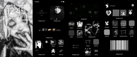 Gray Cybercore, Black Widgets Medium, Gray Homescreen, Cybercore Homescreen, Cybercore Black, Black Cybercore, Grunge Cybercore, Widgets Medium, Dark Homescreen