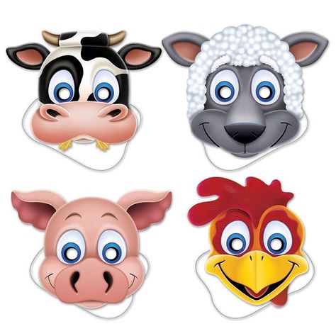 Check out Farm Animal Paper Masks - Cheap Individualized Party Supplies from Wholesale Party Supplies Farm Animal Masks, Farm Party Decorations, Cardboard Animals, Paper Masks, Girl Birthday Party Favors, Farm Themed Party, Farm Animals Birthday Party, Pig Birthday Party, Farm Birthday Party