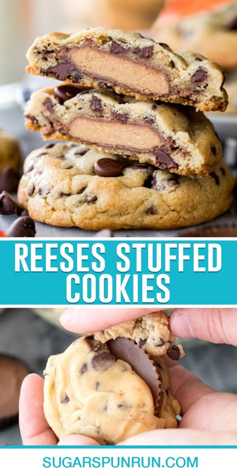 Reeses Cookies Recipes, Stuffed Cookies, Gourmet Cookies, Easy Baking Recipes Desserts, Tasty Baking, Sweet Snacks Recipes, Baked Dessert Recipes, Dinner Healthy, Fun Baking Recipes