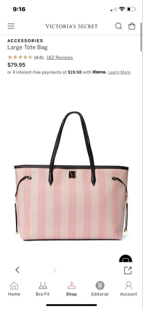 Vs Bag, Victoria Secret Tote Bags, Handbag Essentials, Buy List, Birthday Stuff, Carryall Tote, Striped Bags, Bags Aesthetic, Victoria Secret Bags