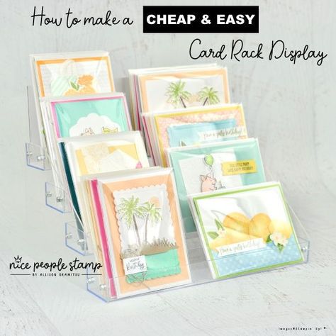 Are you looking for a cheap card rack so you can display your cards at craft fairs or in your home? I have a great solution to share with you today! I was looking for this type of display and I found that everything that was made specifically for cards was quite expensive. After a little creative thinking I decided to order THIS RACK from Amazon and make a small alteration so it would work for cards. #stampinupcanada #stampinup #cardmaking #stamping #handmade #scrapbooking #crafting Greeting Card Display Stand, Greeting Card Display, Craft Fair Displays, Craft Display, Card Display, Cheap Crafts, Craft Show Displays, Craft Show Ideas, Some Cards