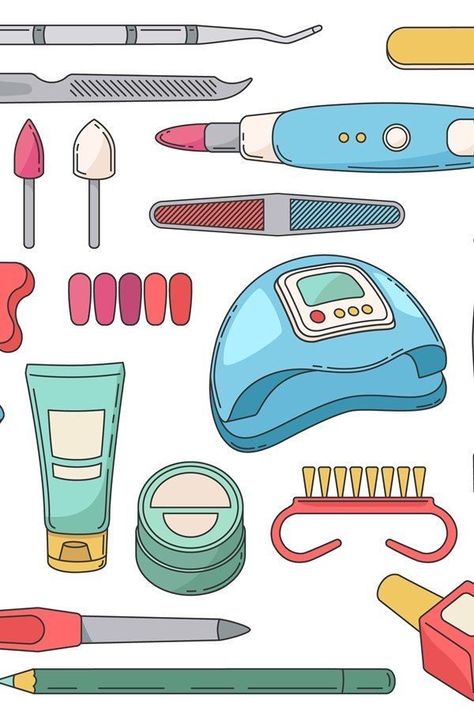 Nail Care Tools And Equipment Drawing, Nail Infographic, Manicure Illustration, Nail Care Tools And Equipment, Buku Diy, New Year Diy, Paper Dolls Clothing, Paper Dolls Diy, Nail Drawing