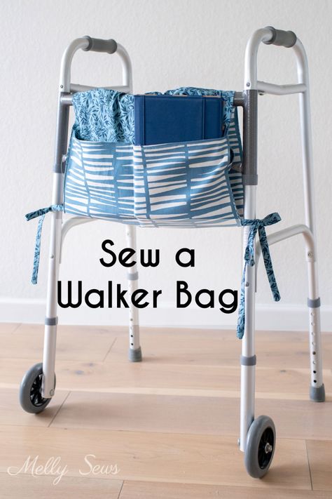 Walker Caddy Tutorial - Melly Sews Walker Bag Pattern Free Sew, Sewing Walker Caddy, Melly Sews Free Pattern, Mobility Walker Bag Pattern, Diy Walker Bag Free Pattern, Bag For Walker Free Pattern, Wheelchair Bags How To Make, Walker Caddy Pattern Free Easy, Walker Bags Pattern Free