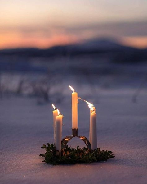 St Lucia Day, Yule Celebration, Happy Winter Solstice, Lighted Wreaths, Winter Outdoors, Snow Pictures, Saint Lucia, Winter Candle, Candle Aesthetic