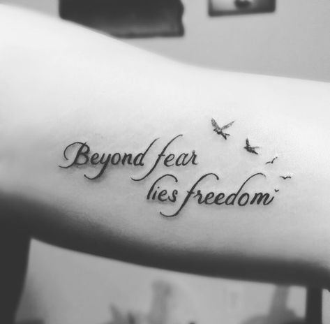 Let Go Of Fear Tattoo, Small Quotes For Tattoos For Women, Freedom Inspired Tattoos, More Than A Conqueror Tattoo, Freedom Quotes Tattoo, Small Tattoos Freedom, Guilt Tattoo Ideas, Tattoo That Means Freedom, Tattoo For Recovery