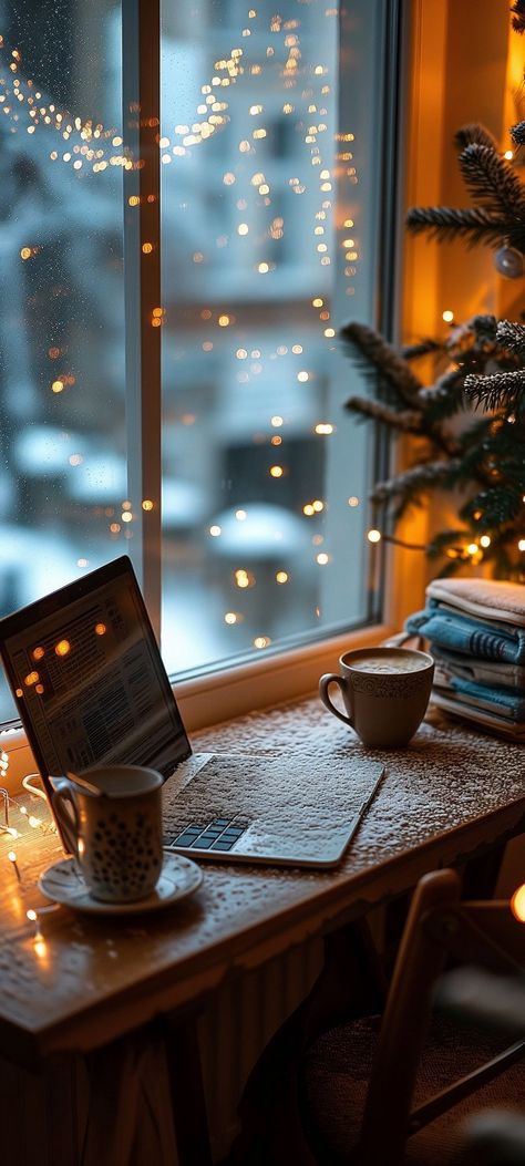 Cozy Night In Aesthetic, Winter Cozy Wallpaper, Hygge Aesthetics, Relaxing Office, Simple Website Design, Rainy Window, Colourful Wallpaper Iphone, Coffee Christmas, Winter Office