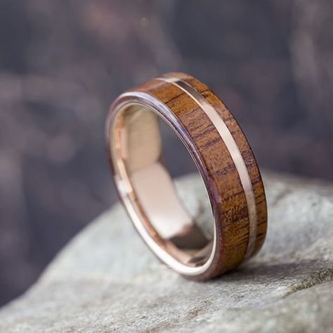 Rose Gold and Wood; Two timeless materials merged into one beautiful wedding band. See more here: https://www.etsy.com/listing/530091165/rose-gold-koa-wood-ring-wooden-wedding?ga_search_query=rose+gold+wood&ref=shop_items_search_3?utm_source=Wedding-Chick Koa Wood Ring, Wooden Wedding Bands, Wooden Wedding Ring, Wood Wedding Band, Cool Wedding Rings, Koa Wood, Rose Gold Wedding Bands, Sapphire Wedding, Wedding Rings Rose Gold