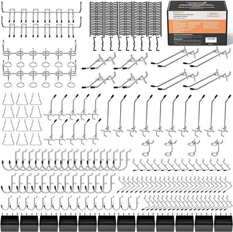 Amazon.com: INCLY 278PCS Pegboard Accessories Organizer Kit, Peg Board Hooks Set with Bins for Organizing Various Tools, 1/8 and 1/4 inch Pegboard Hooks Assortment for Hanging Storage,Garage Wall Attachments : Industrial & Scientific Bins For Organizing, Peg Board Walls, Garage Wall Organizer, Pegboard Garage, Peg Board Hooks, Metal Pegboard, Peg Hooks, Pegboard Organization, Storage Garage