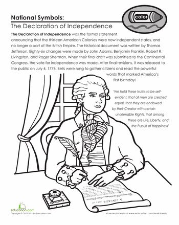 Worksheets: National Symbols: The Declaration of Independence Declaration Of Independence Craft, Civics Lessons, Government Lessons, American History Lessons, 4th Grade Social Studies, History Worksheets, World History Lessons, Homeschool Social Studies, The Declaration Of Independence