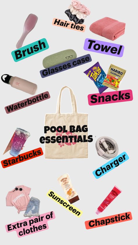 My waterpark essential list (may use) but may not be for everyone😊 Waterpark Essentials, Pool Bag Essentials, High School Survival, Preppy Summer Outfits, When I Go, Essentials List, Pool Bags, School Survival, School Trip