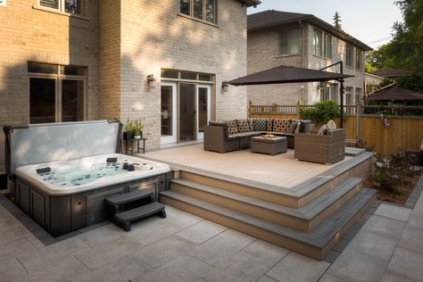 Ottawa House, Hot Tub Deck Design, House Backyard Ideas, Sauna Ideas, Tub Deck, Hot Tub Patio, Outside Pool, Hot Tub Deck, Hot Tub Backyard