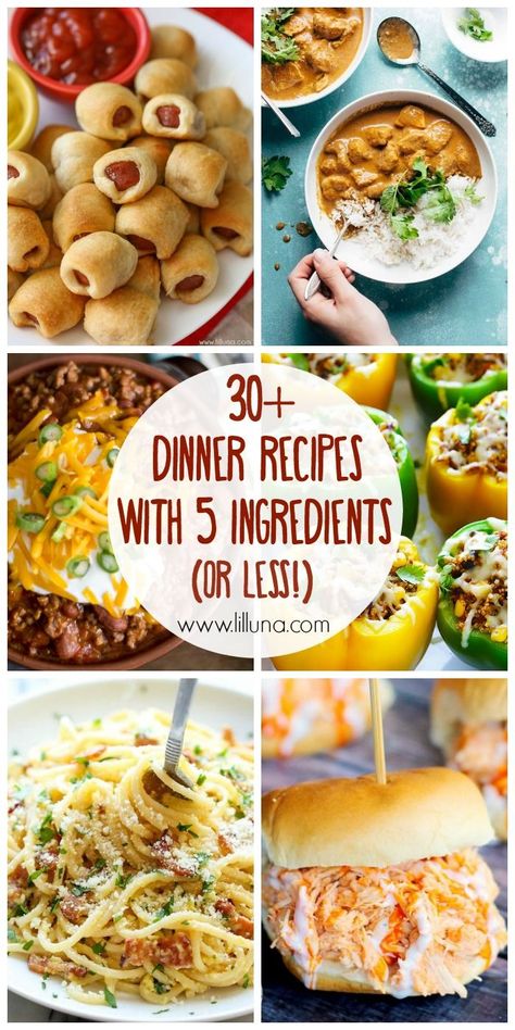 30+ dinner recipes that ALL consist of 5 ingredients OR LESS!! They might be simple recipes, but they're still DELICIOUS! { lilluna.com } 5 Ingredients Or Less, 5 Ingredient Dinners, Fast Dinner Recipes, 5 Ingredient Recipes, Fast Dinners, Cheap Dinners, Be Simple, 5 Ingredient, Simple Recipes