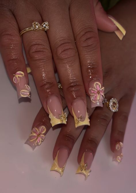 Nude Nails With Charms, Nails Sets, Nails Bling, Hard Nails, Spring Nail Designs, Colored Acrylic, Colored Acrylic Nails, Brighter Days, Cute Acrylic Nail Designs