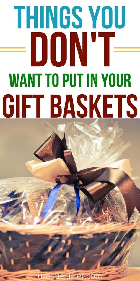 Do you know what to avoid putting in gift baskets? Things that people don't actually want or need? This list has changed the way I think about making gift baskets for gift giving and for fundraisers. Pin it to keep it in mind! #gifts #giftbasket Raffle Gift Baskets Ideas, Wine Basket Ideas Raffle, Appetizer Gift Basket Ideas, Meat Basket Gift Ideas, Water Bottle Gift Basket, Gift Basket For Office, Fundraising Baskets Ideas, Fundraiser Baskets Ideas, How To Make A Gift Basket Look Full